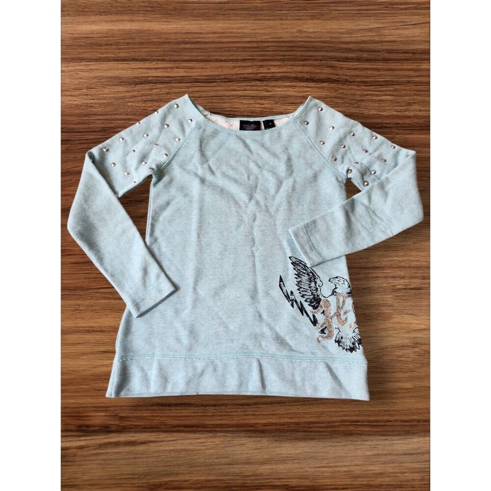 Harley-Davidson Studded Screaming Eagle Graphic Sweatshirt Mint Green Cotton Ble